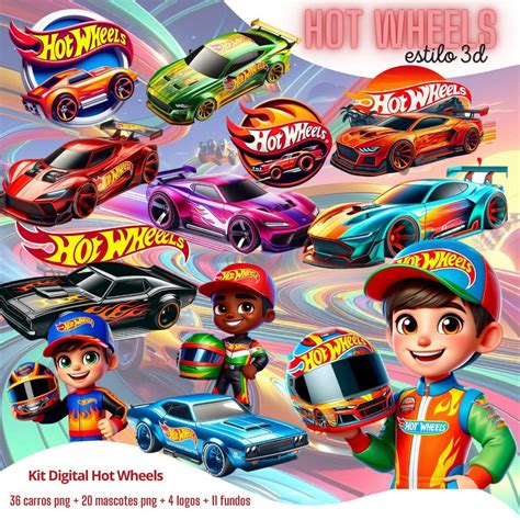 Kit Digital Hot Wheels - Kit Digital Hot Wheels 3D Ilustrações Mascotinhos Carrinhos | Studios Cat