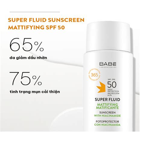Kem chống nắng BABE Super Fluid Mattifying sunscreen SPF 50 phổ rộng kiểm soát dầu 50ml