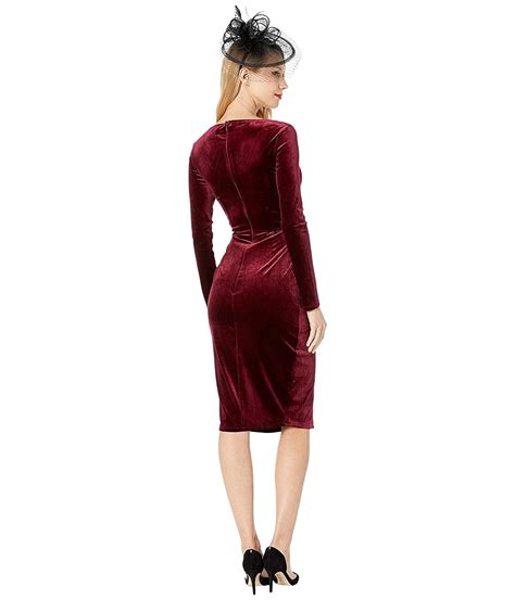 Unique Vintage Velvet Long Sleeve Damsel Wiggle Dress Merlot