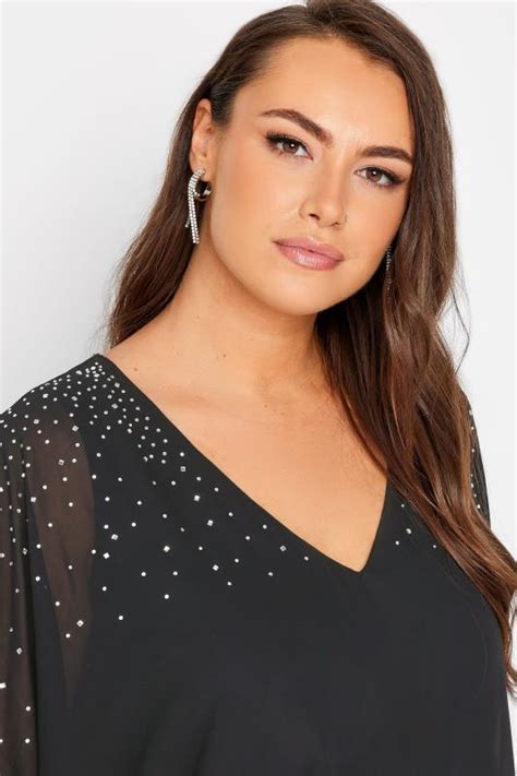 Yours London Plus Size Black Diamante Embellished Cape Top Yours Clothing