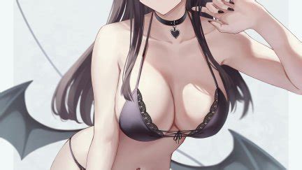 Cleavage Demon Girls Brunette Big Boobs Anime Anime Girls