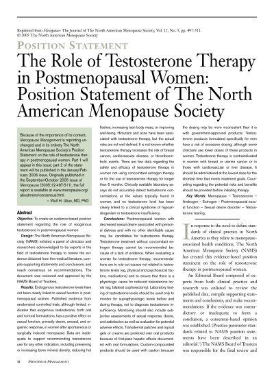 The Role of Testosterone Therapy in Postmenopausal Women ...