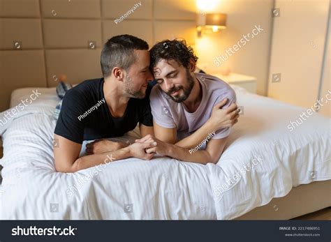 Happy Gay Couple Lying Down On Stock Photo 2217486951 Shutterstock