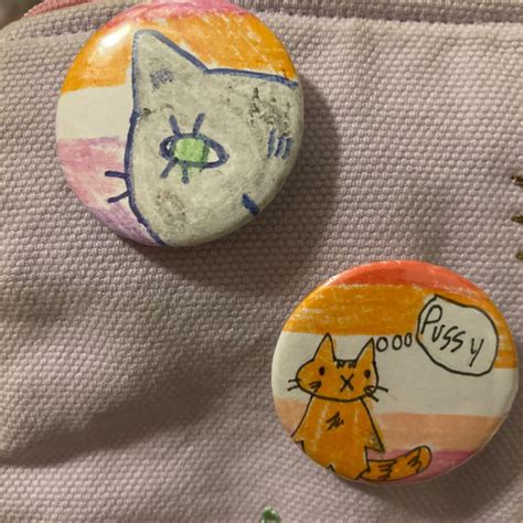 2 Lesbian Pins Buttons Pinback Handmade Art Cat Depop