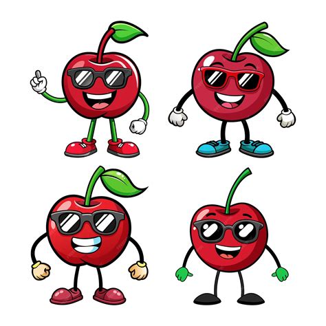 premium vector set  cherry cartoon character clipart vector  fun