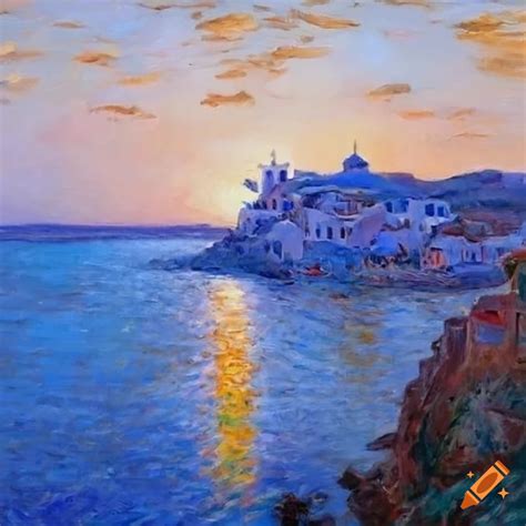 Picturesque View Of Santorini Greece In Impressionist Style On Craiyon