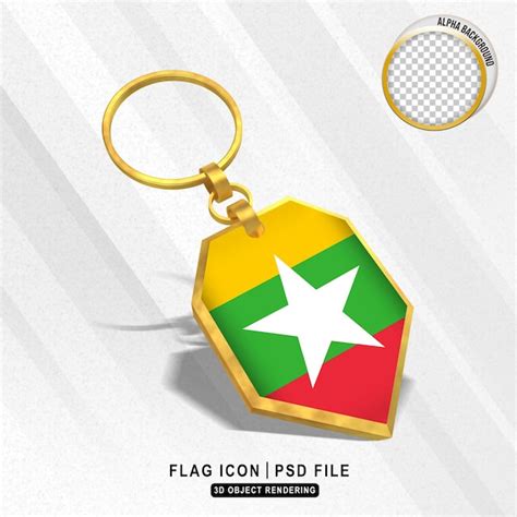 Premium Psd Myanmar Flag 3d Golden Keychain