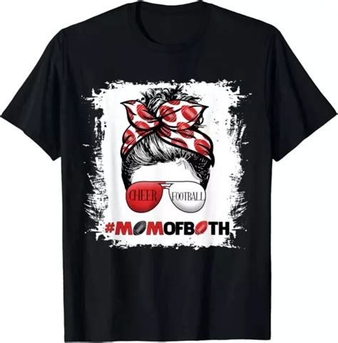 Hot Trending T Shirt With Cheer Football Cheerleading Mom Of Both Messy Hair Bun Design Preview