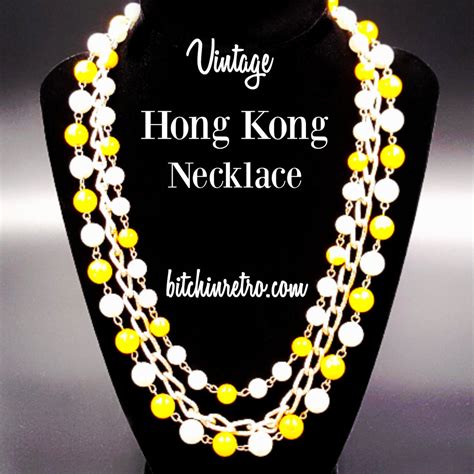 Hong Kong Vintage Necklace With Yellow And White Beads And Faux Pearls