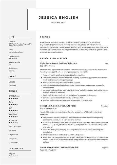 20 receptionist resumes examples guide – Artofit