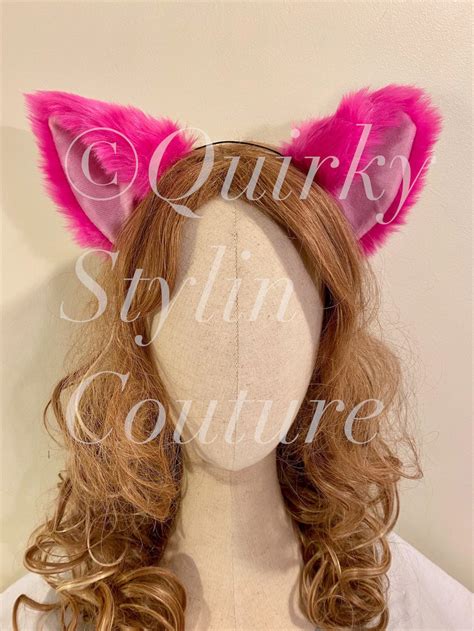 Hot Pink Cat Ears Tail Set Large Cosplay Neon Kawaii Gothic Etsy
