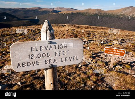 Elevation Sign 12,005 Feet - Alpine Tundra Ecosystem - Rocky Mountain National Park, near Estes ...