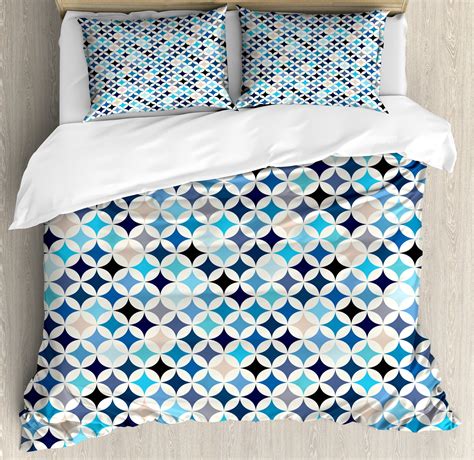 Modern Duvet Cover Sets Geometric Circles Half Round Like Square In The Blue Tones Mix Image