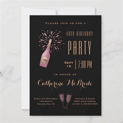 Elegant 40th Birthday Party Black Gold Champagne Invitation Zazzle