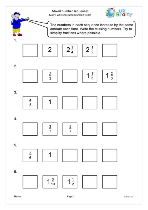 Mixed Number Sequences Fraction And Decimal Worksheets For Year 4