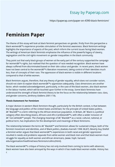 Feminism Paper Thesis Essay Example