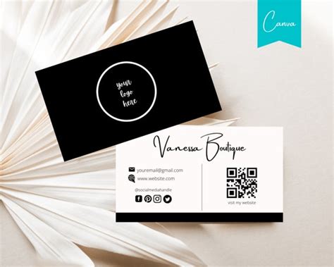 Black Editable Business Card Qr Code Business Card Etsy