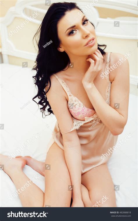 Sexy Beautiful Brunette Woman Lying Bed Stock Photo Shutterstock