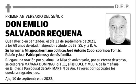 DON EMILIO SALVADOR REQUENA Esquela Necrológica El Diario Montañés