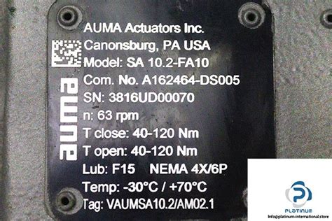 Auma Sa Fa Multi Turn Actuator Speed Rpm Platinum International