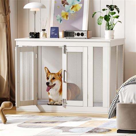 Irontar Dog Crate Furniture With Cushion Double Door Dog Crate For