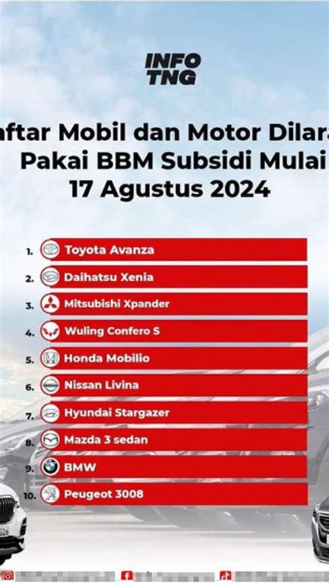 Tidak Benar Daftar Mobil Yang Resmi Dilarang Pakai BBM Subsidi