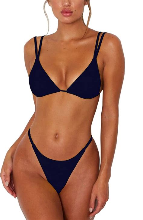 Forbeautyshe Women S Sexy Thong Bottom Two Piece Bikini Double Shoulder