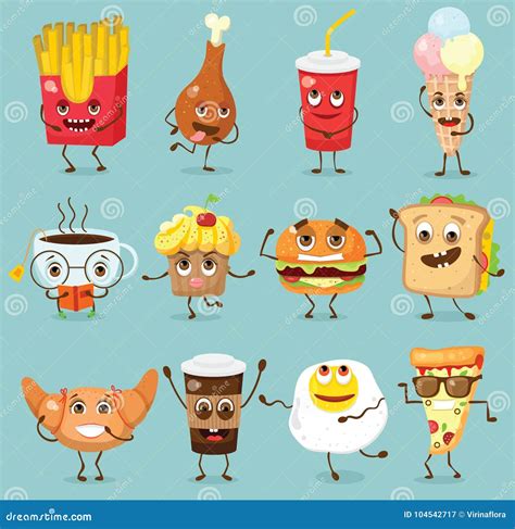 Cartoon Funny Food Characters Vector Illustrations Stock Vector ...