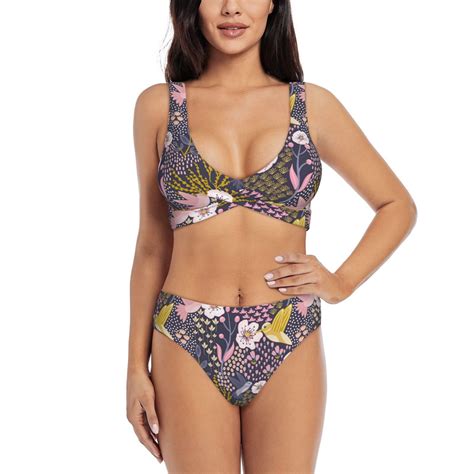Swim Suits For Women Bikini Cartoon Hummingbird Flower Soft