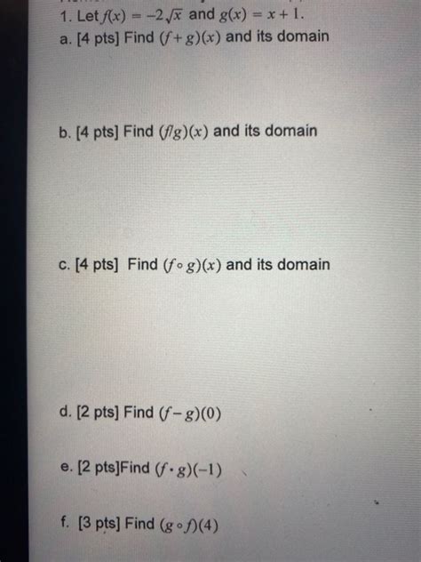 Solved 1 Let F X 2 And G X X 1 A [4 Pts Find