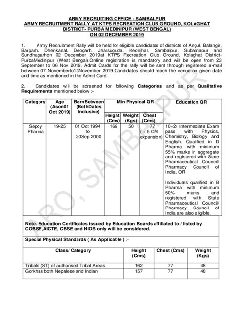 Fillable Online Joinindianarmy Nic Army Recruiting Office Sambalpur