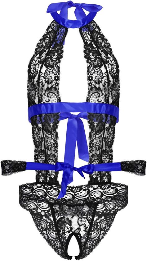 Freebily Herren Sissy Spitze Dessous Lingerie Body Babydoll Rückenfrei Bodysuit Ouvert Slip