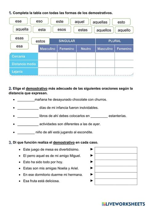 Ejercicio De Grupo Nominal Demostrativos Y Posesivos En 2023