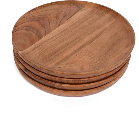 Nirman Acacia Wood Dinner Plates Set Of 4 For Dishes Snack