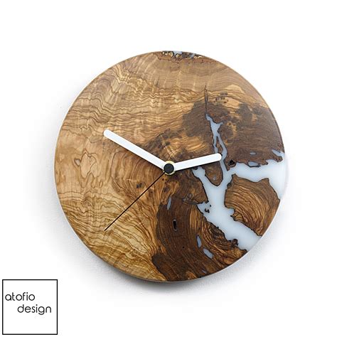 Handmade Olive Wood And Epoxy Resin Wall Clock By Atofio Design Made In