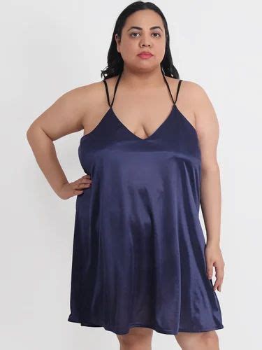 Plus Size Sexy Solid Satin Navy Babydoll And Bikini Dress Dress For Honeymoon Bb37n Fashion