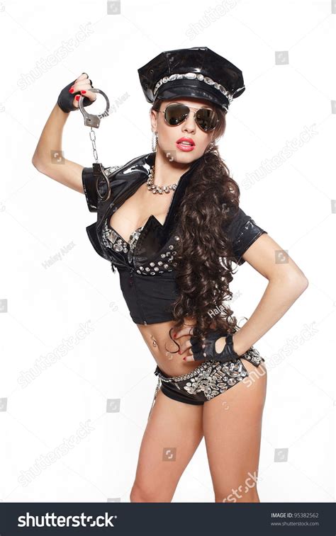 Sexy Beautiful Brunette Semi Nude Police Stock Photo 95382562 Shutterstock