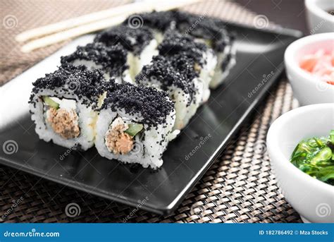 Sushi Maki Zuko Maki With Cooked Salmon Cheese Stock Photo Image Of