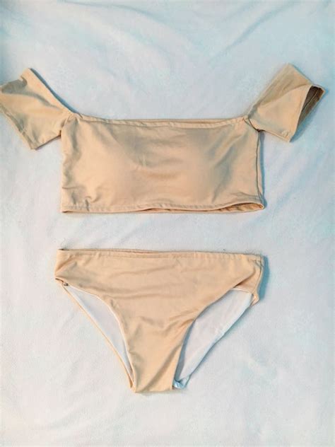 Two Piece Nude Swimwear Women S Fashion Tops Sleeveless On Carousell