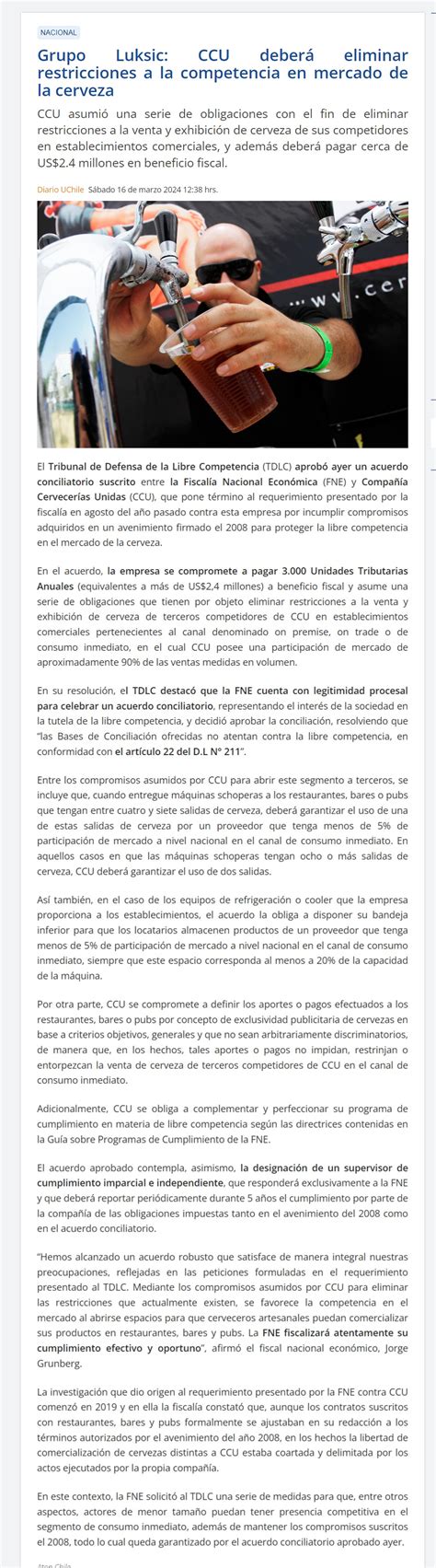 Grupo Luksic Ccu Deber Eliminar Restricciones A La Competencia En