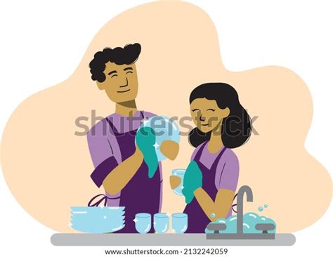 Persona Latina Haciendo El Aseo En Cocina Over Royalty Free Licensable Stock Illustrations