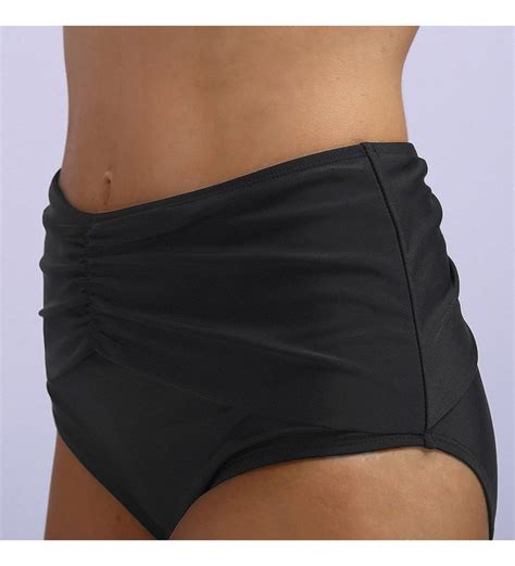 Women High Waisted Ruched Bikini Tankini Bottom Shirred Swim Brief Black CK182265H3E
