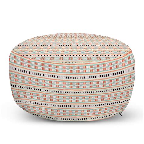 Abstract Ottoman Pouf Traditional Print In Muted Tones Rhythmic Motifs