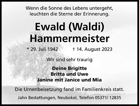 Traueranzeigen Von Ewald Hammermeister Trauer Anzeigen De