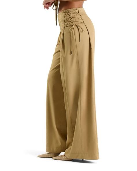 Naked Wardrobe Side Tie Wide Leg Pants In Natural Lyst