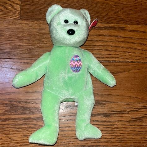Ty Toys Rare Ty Beanie Baby Eggs The Green Easter Bear Plush 85