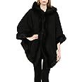 Womens Italian Lagenlook Quirky Layering Trim Hooded Faux Fur Trim Wool