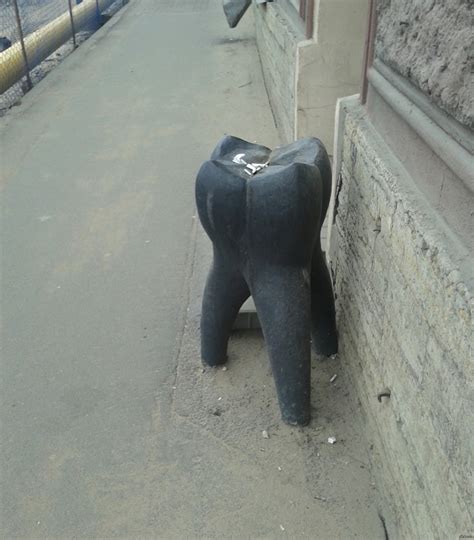 Черный зуб возле частной клиники. | Пикабу