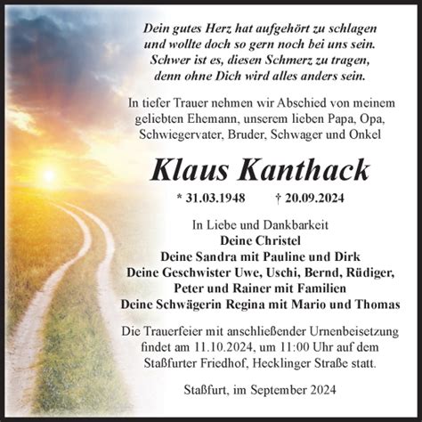 Traueranzeigen Von Klaus Kanthack Abschied Nehmen De