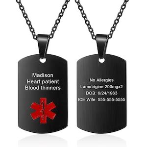 Custom Medical Alert Necklace For Men Women Stainless Steel Engraved